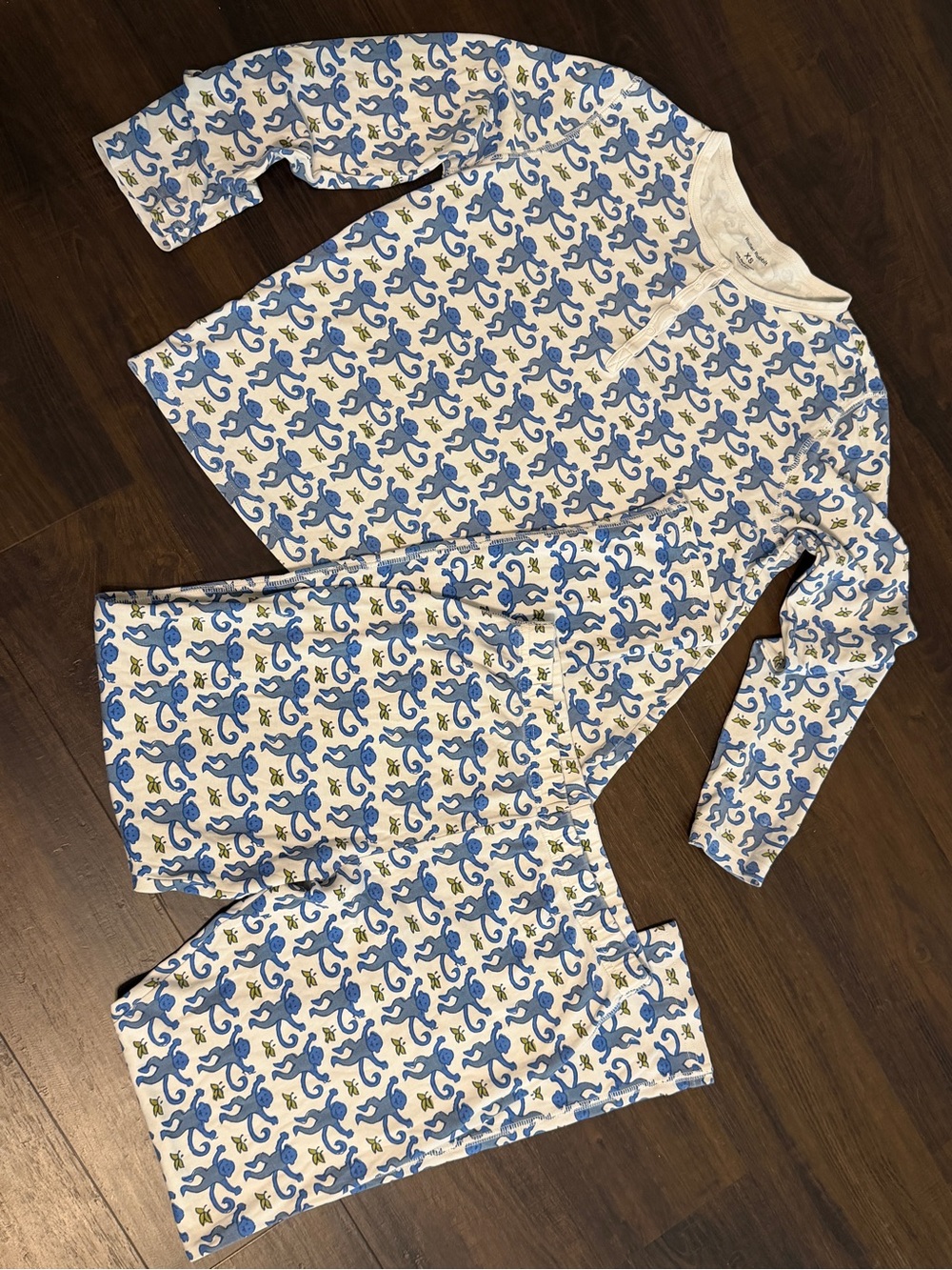Roller Rabbit Monkey Print 100%  Pima Cotton Pajama Set Blue White Women’s XS